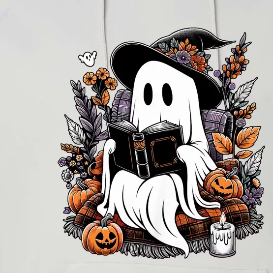 Ghost Reading Books Pumpkin Halloween Performance Fleece Hoodie