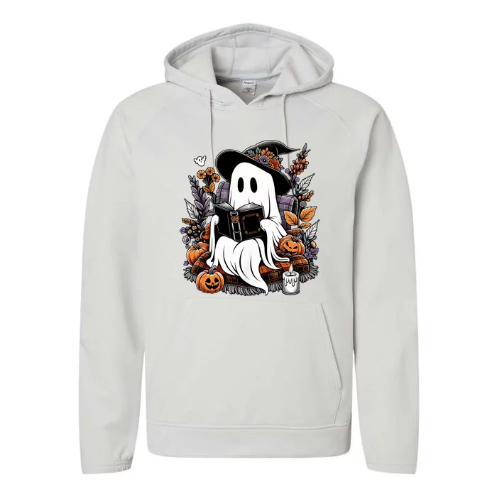 Ghost Reading Books Pumpkin Halloween Performance Fleece Hoodie