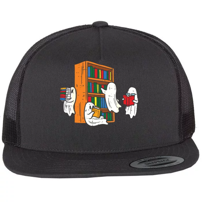 Ghosts Reading Books Teacher Halloween Librarian Boooks Flat Bill Trucker Hat