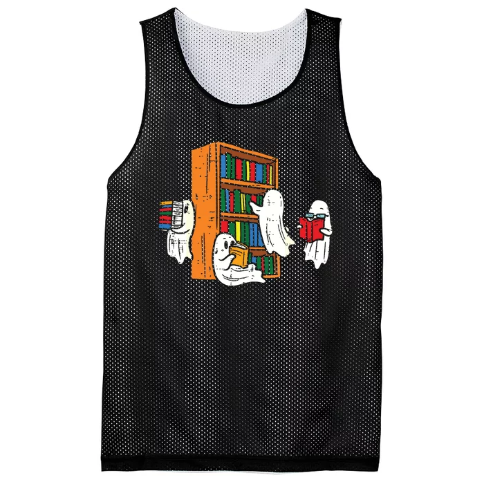 Ghosts Reading Books Teacher Halloween Librarian Boooks Mesh Reversible Basketball Jersey Tank