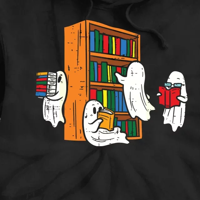 Ghosts Reading Books Teacher Halloween Librarian Boooks Tie Dye Hoodie