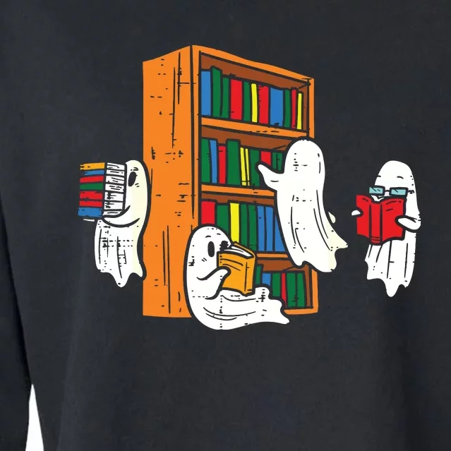 Ghosts Reading Books Teacher Halloween Librarian Boooks Cropped Pullover Crew