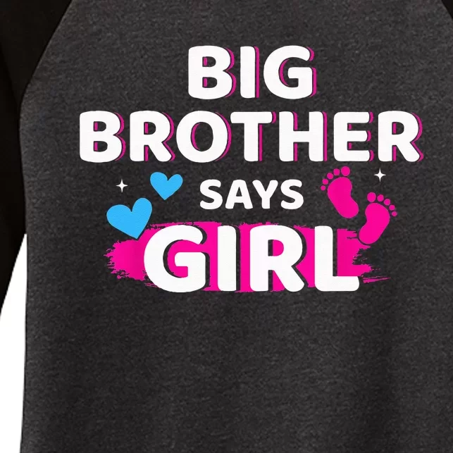 Gender reveal brother says matching baby party Women's Tri-Blend 3/4-Sleeve Raglan Shirt