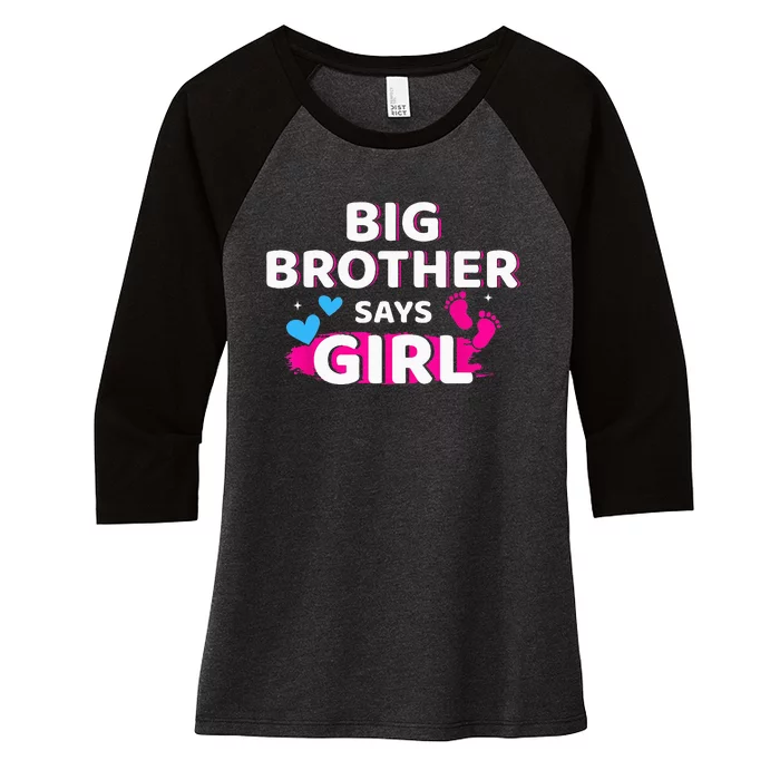 Gender reveal brother says matching baby party Women's Tri-Blend 3/4-Sleeve Raglan Shirt