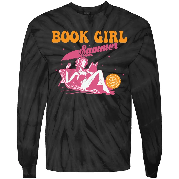 Girl Reading Book Summer Funny Beach Vacation For Book Lover Tie-Dye Long Sleeve Shirt