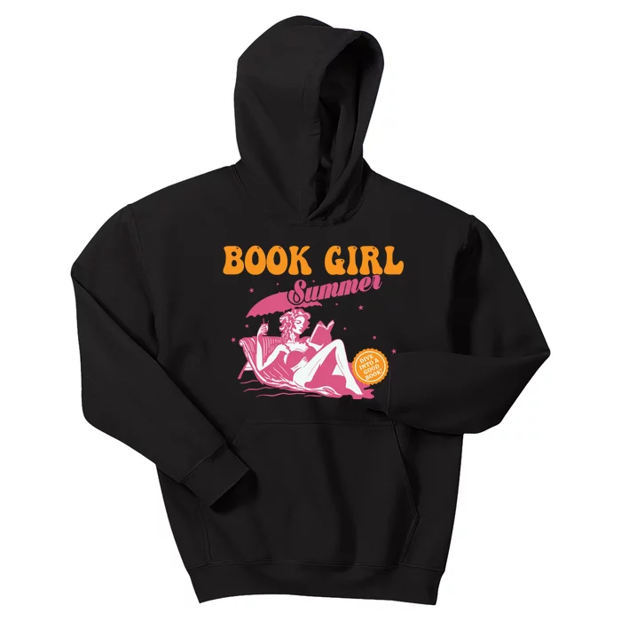 Girl Reading Book Summer Funny Beach Vacation For Book Lover Kids Hoodie