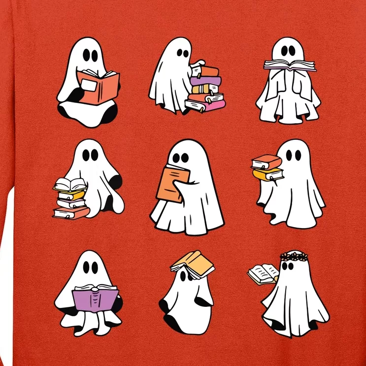 Ghost Reading Book Teacher Halloween Librarian Bookish Tall Long Sleeve T-Shirt