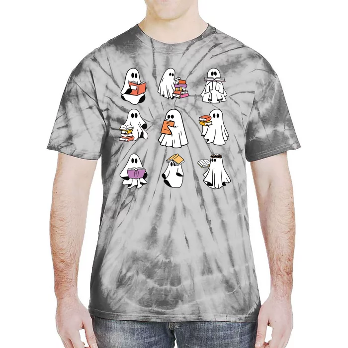 Ghost Reading Book Teacher Halloween Librarian Bookish Tie-Dye T-Shirt