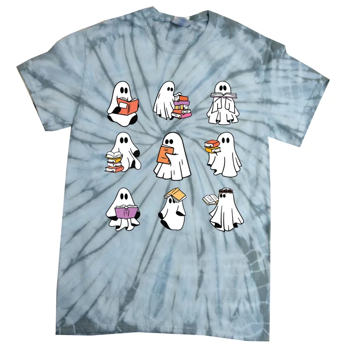 Ghost Reading Book Teacher Halloween Librarian Bookish Tie-Dye T-Shirt