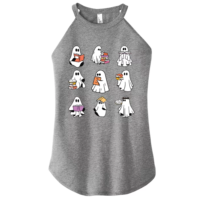 Ghost Reading Book Teacher Halloween Librarian Bookish Women’s Perfect Tri Rocker Tank