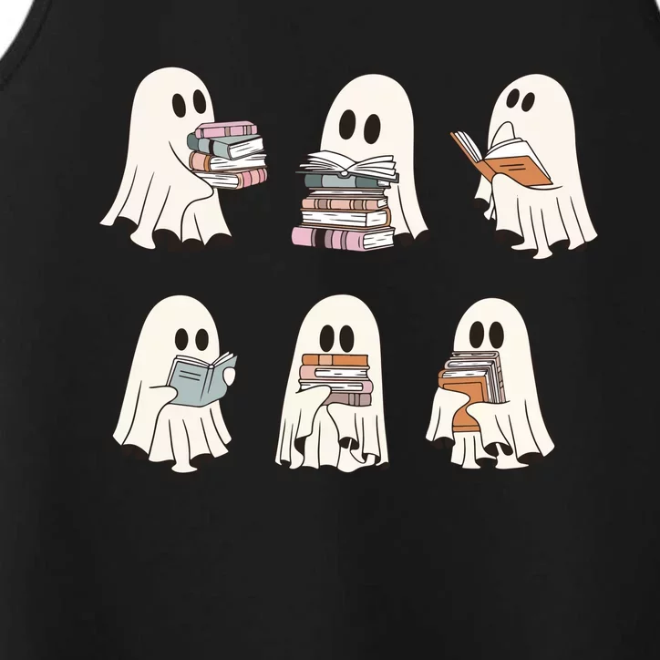 Ghost Reading Books Bookish Halloween Teacher Performance Tank