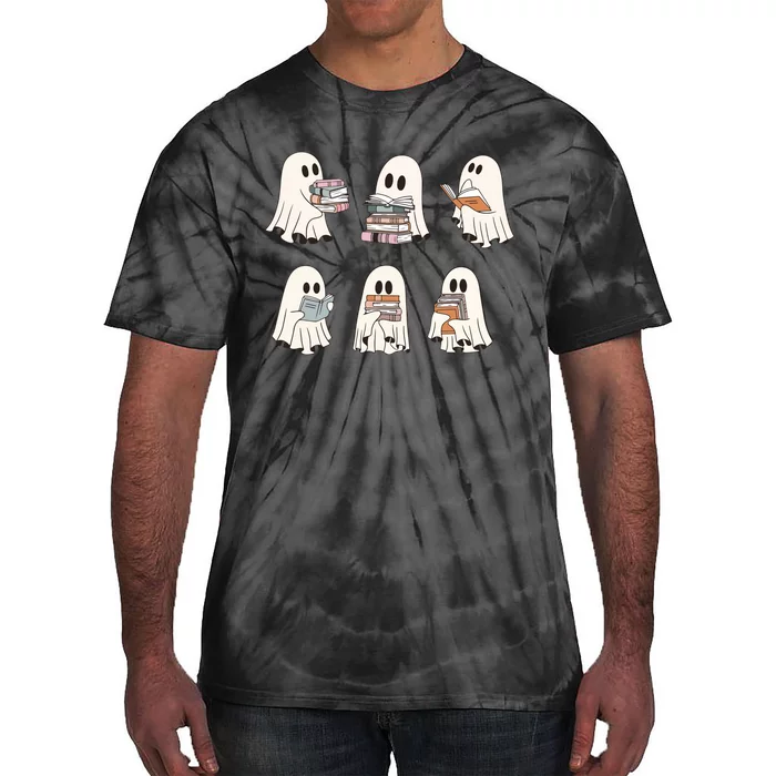 Ghost Reading Books Bookish Halloween Teacher Tie-Dye T-Shirt