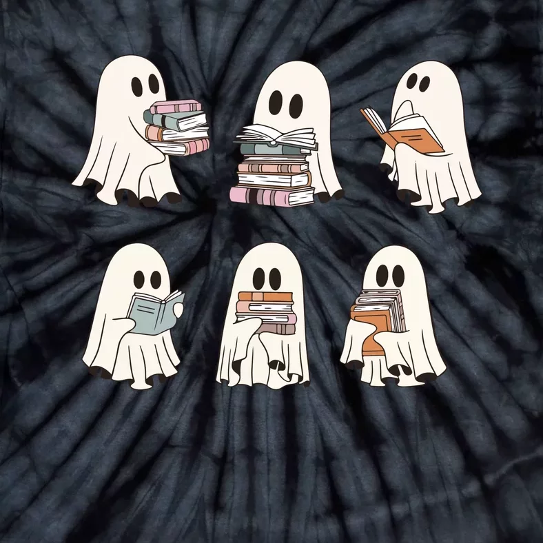 Ghost Reading Books Bookish Halloween Teacher Tie-Dye T-Shirt