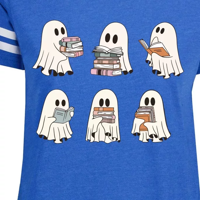 Ghost Reading Books Bookish Halloween Teacher Enza Ladies Jersey Football T-Shirt