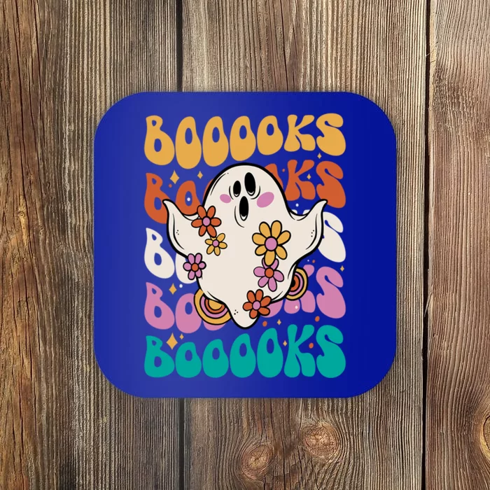 Ghost Reading Books Retro Groovy Halloween Costume Boooks Gift Coaster