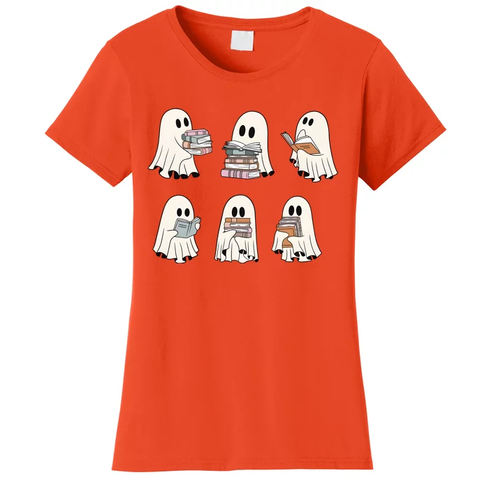 Ghost Reading Book Lover Funny Cute Halloween Bookworm Women's T-Shirt