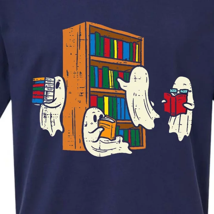 Ghosts Reading Books Teacher Halloween Librarian Boooks Sueded Cloud Jersey T-Shirt