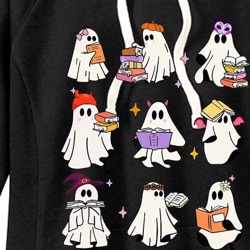 Ghost Reading Book Cute Teacher Halloween Ghost Book Lover Women's Fleece Hoodie