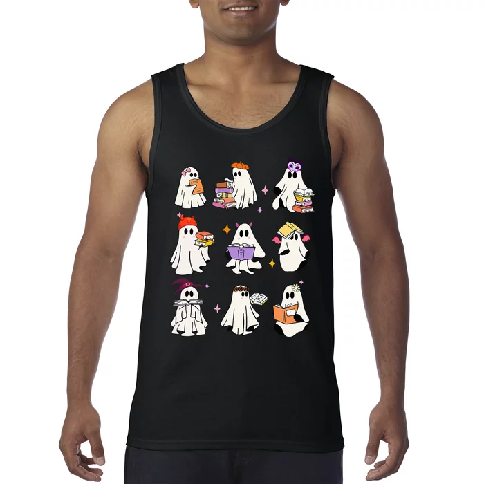 Ghost Reading Book Cute Teacher Halloween Ghost Book Lover Tank Top