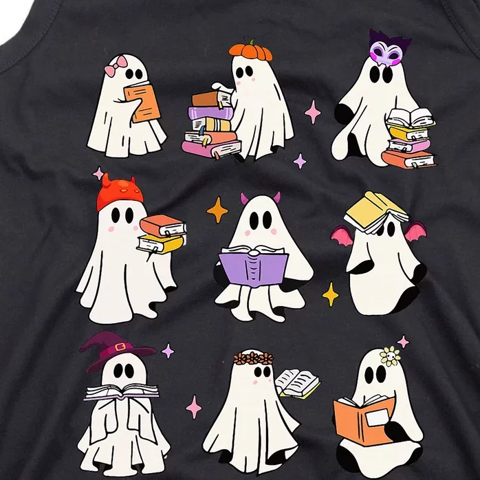 Ghost Reading Book Cute Teacher Halloween Ghost Book Lover Tank Top