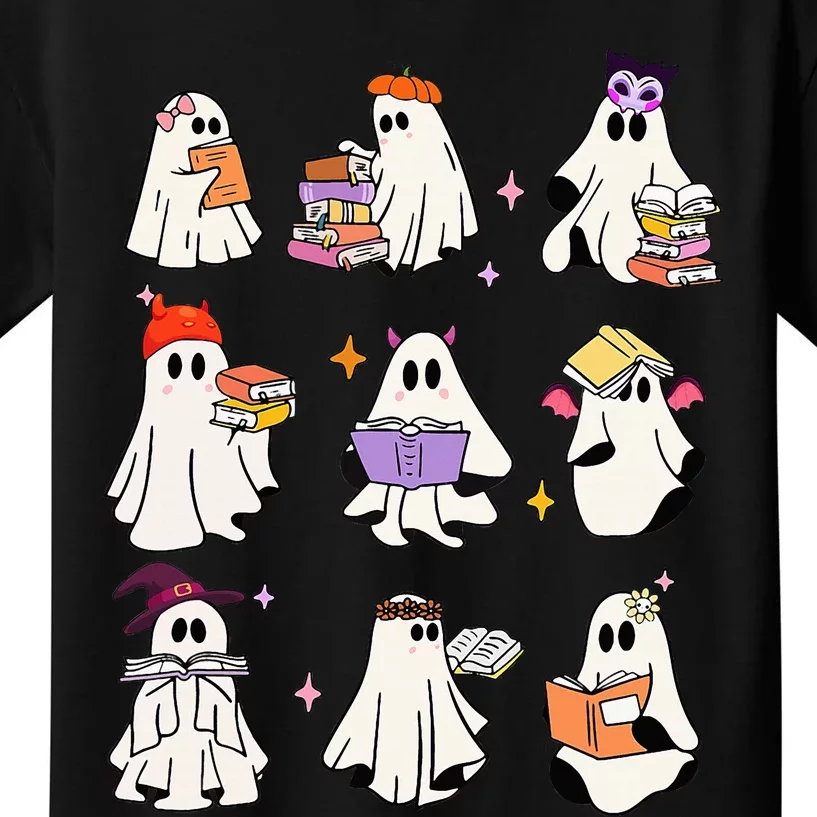 Ghost Reading Book Cute Teacher Halloween Ghost Book Lover Kids T-Shirt