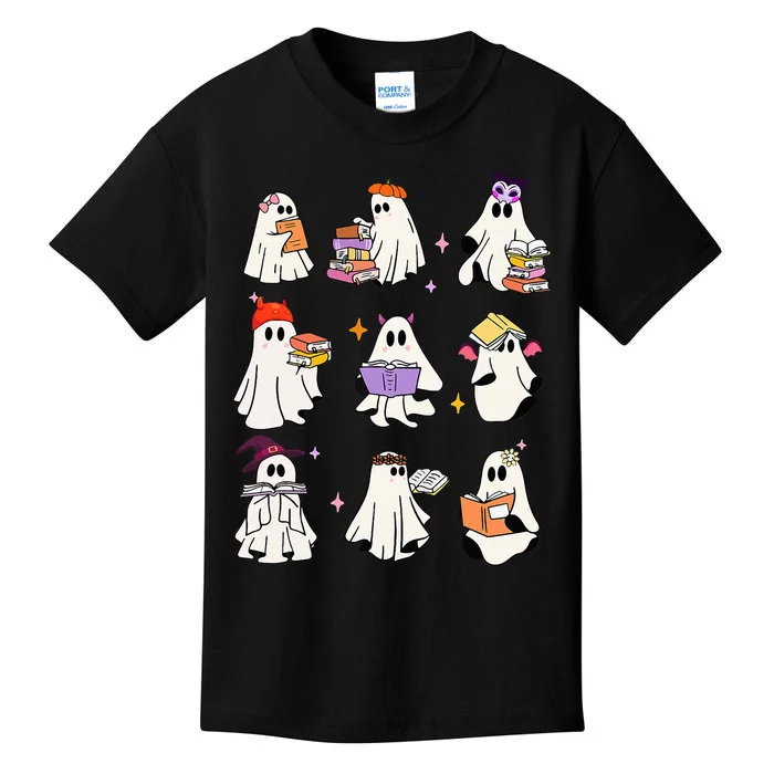 Ghost Reading Book Cute Teacher Halloween Ghost Book Lover Kids T-Shirt