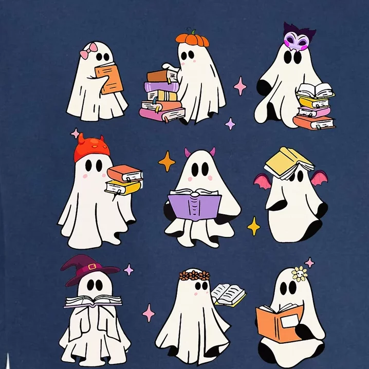 Ghost Reading Book Cute Teacher Halloween Ghost Book Lover Garment-Dyed Sweatshirt