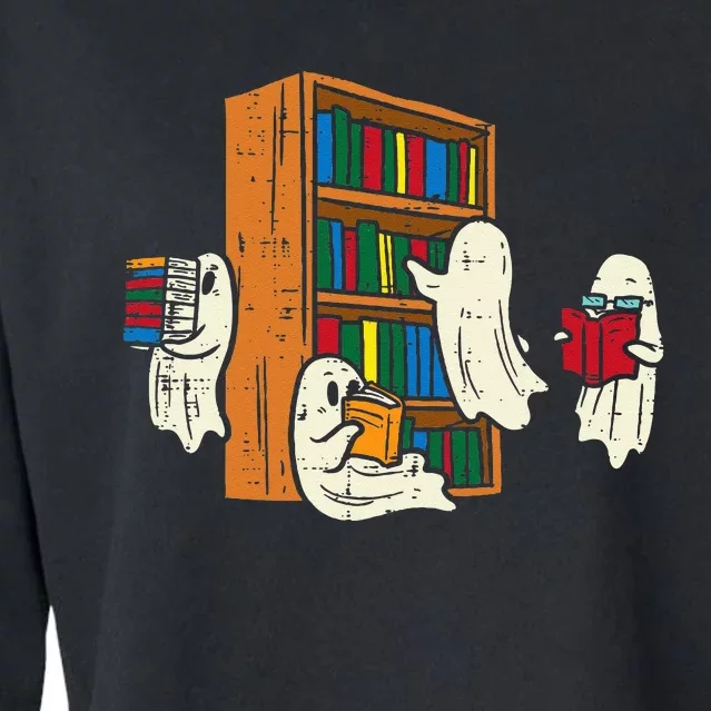 Ghosts Reading Books Teacher Halloween Librarian Boooks Cropped Pullover Crew