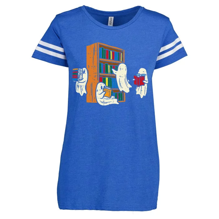 Ghosts Reading Books Teacher Halloween Librarian Boooks Enza Ladies Jersey Football T-Shirt