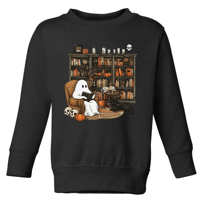 Ghost Reading Books Librarian Ghost Halloween Toddler Sweatshirt