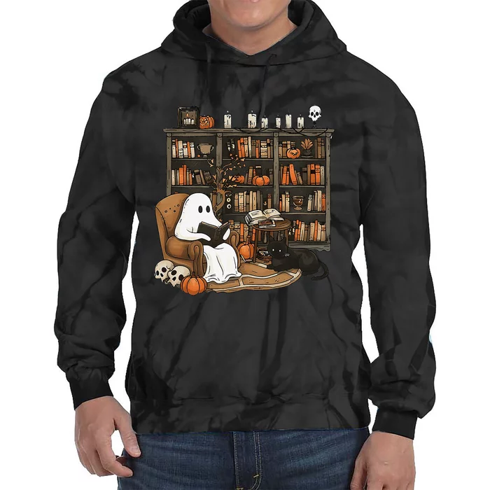 Ghost Reading Books Librarian Ghost Halloween Tie Dye Hoodie