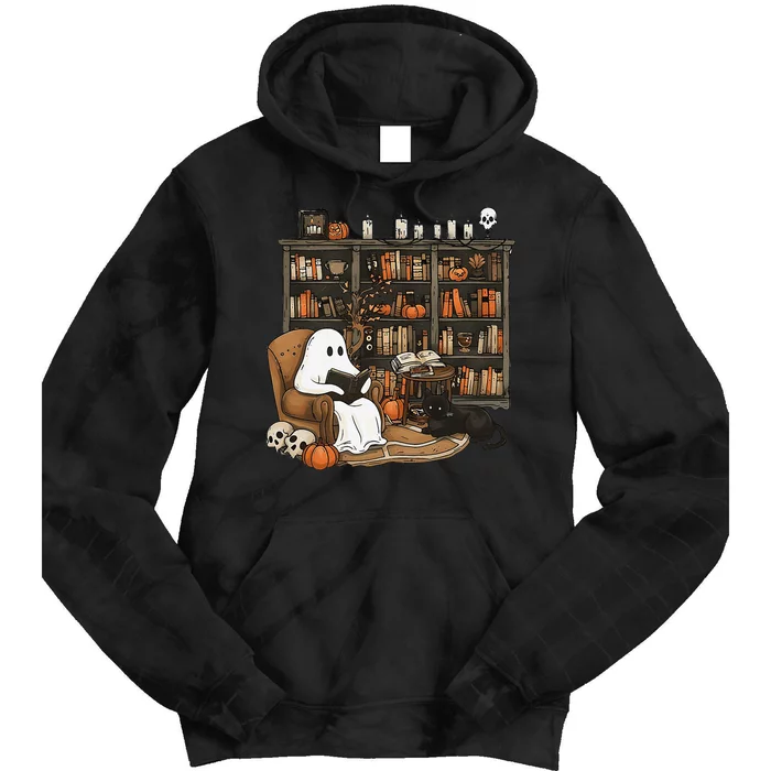 Ghost Reading Books Librarian Ghost Halloween Tie Dye Hoodie