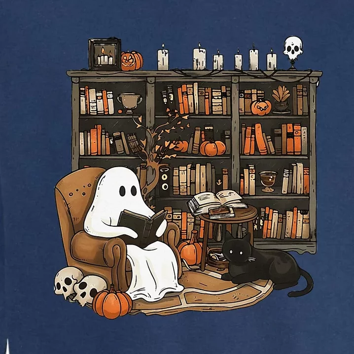 Ghost Reading Books Librarian Ghost Halloween Garment-Dyed Sweatshirt