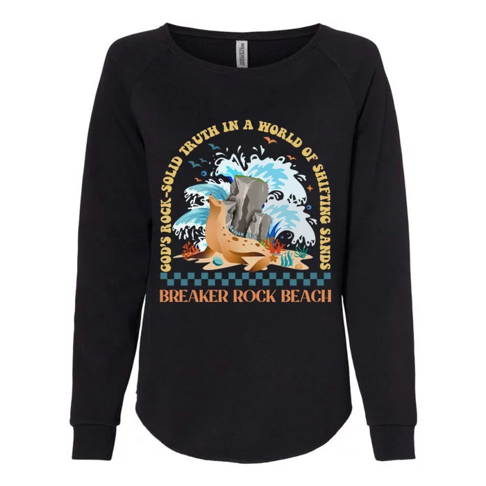 GodS Rocksolid Breaker Rock Beach Vbs 2024 Christian Gift Womens California Wash Sweatshirt