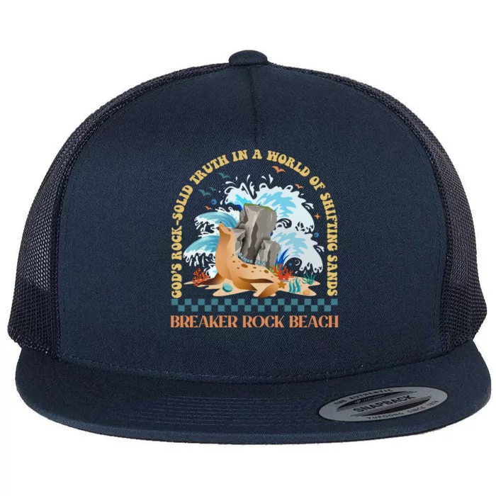 GodS Rocksolid Breaker Rock Beach Vbs 2024 Christian Gift Flat Bill Trucker Hat