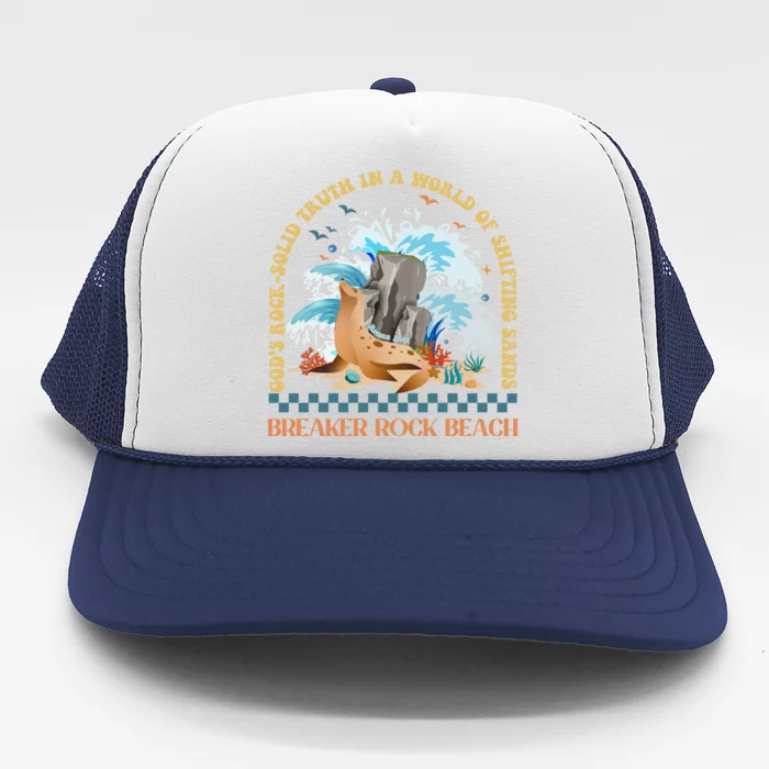 GodS Rocksolid Breaker Rock Beach Vbs 2024 Christian Gift Trucker Hat