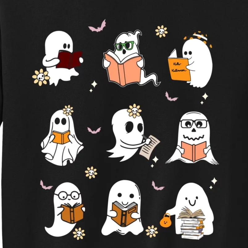 Ghost Reading Book Cute Teacher Halloween Ghost Book Lover Tall Sweatshirt