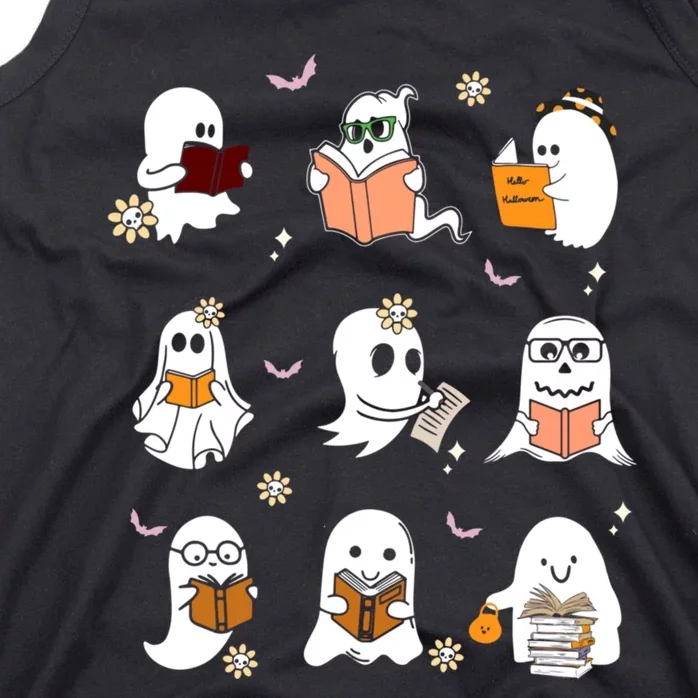 Ghost Reading Book Cute Teacher Halloween Ghost Book Lover Tank Top