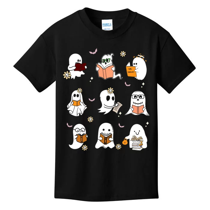 Ghost Reading Book Cute Teacher Halloween Ghost Book Lover Kids T-Shirt