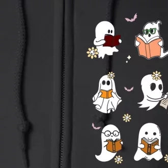 Ghost Reading Book Cute Teacher Halloween Ghost Book Lover Full Zip Hoodie