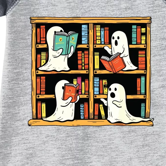 Ghosts Reading Books Teacher Halloween Librarian Boooks Infant Baby Jersey Bodysuit