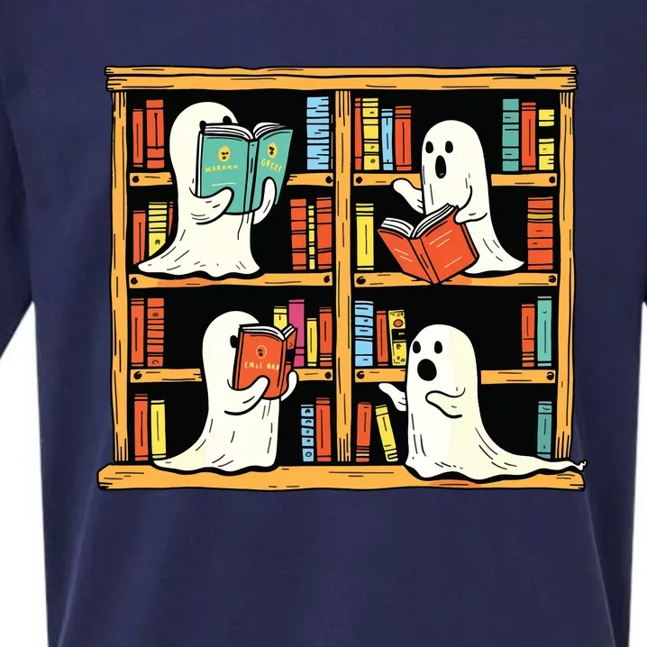 Ghosts Reading Books Teacher Halloween Librarian Boooks Sueded Cloud Jersey T-Shirt