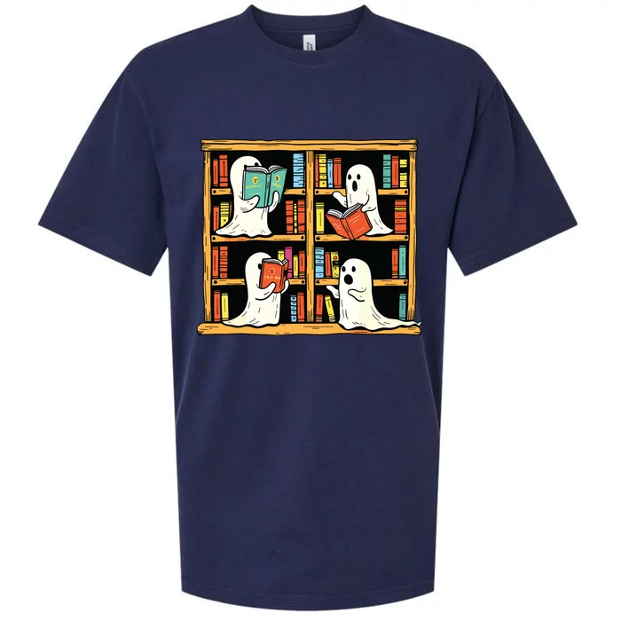 Ghosts Reading Books Teacher Halloween Librarian Boooks Sueded Cloud Jersey T-Shirt