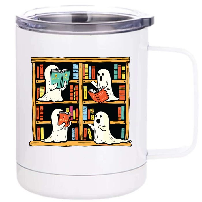 Ghosts Reading Books Teacher Halloween Librarian Boooks Front & Back 12oz Stainless Steel Tumbler Cup