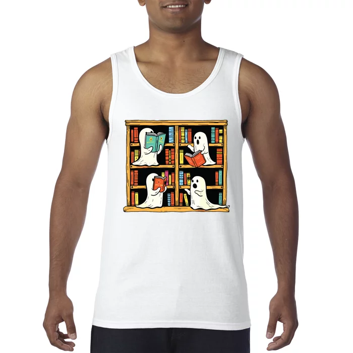 Ghosts Reading Books Teacher Halloween Librarian Boooks Tank Top