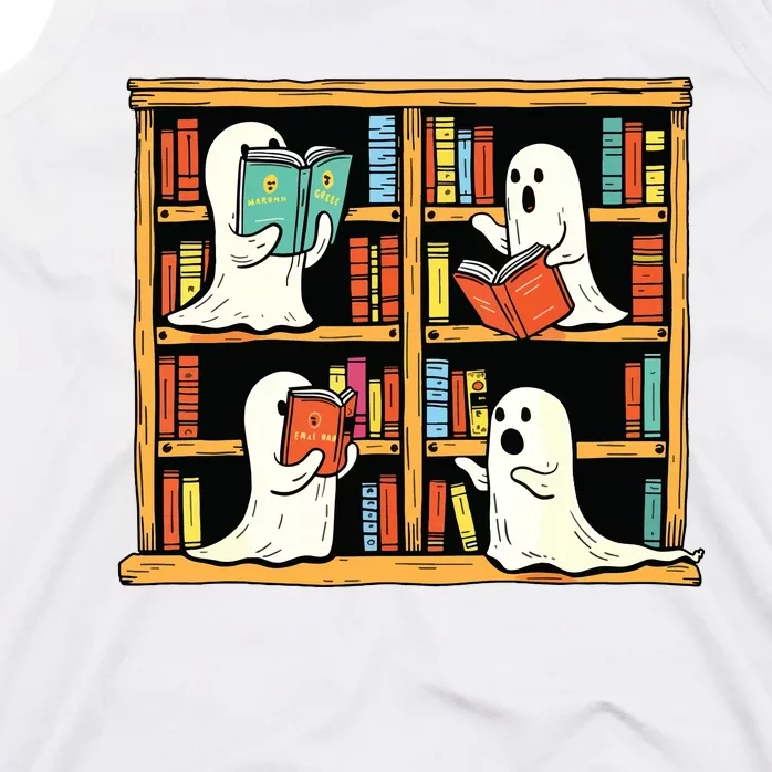 Ghosts Reading Books Teacher Halloween Librarian Boooks Tank Top