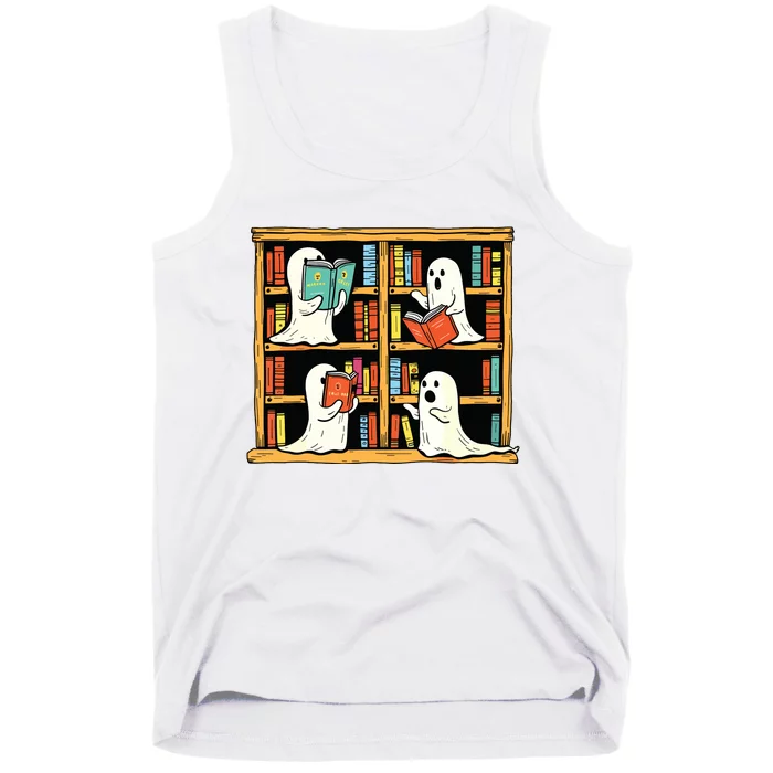 Ghosts Reading Books Teacher Halloween Librarian Boooks Tank Top