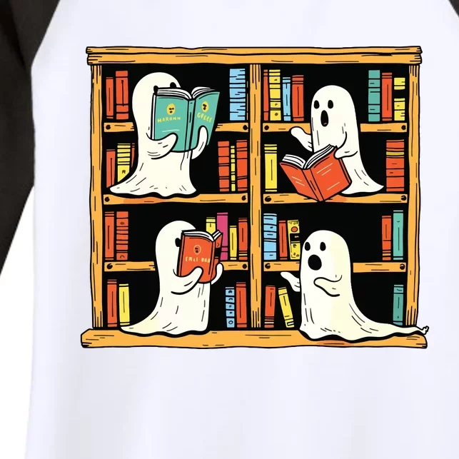 Ghosts Reading Books Teacher Halloween Librarian Boooks Women's Tri-Blend 3/4-Sleeve Raglan Shirt