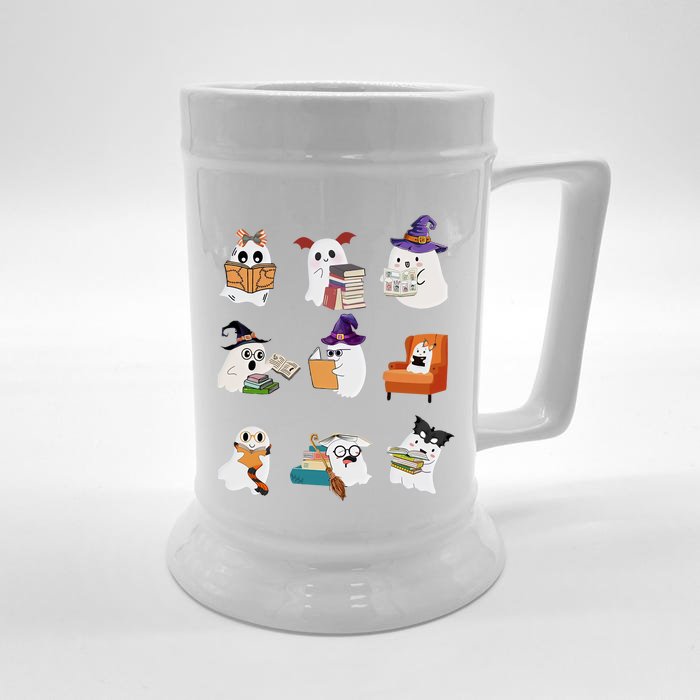 Ghosts Reading Books Teacher Halloween Librarian Cute Boooks Cool Gift Front & Back Beer Stein