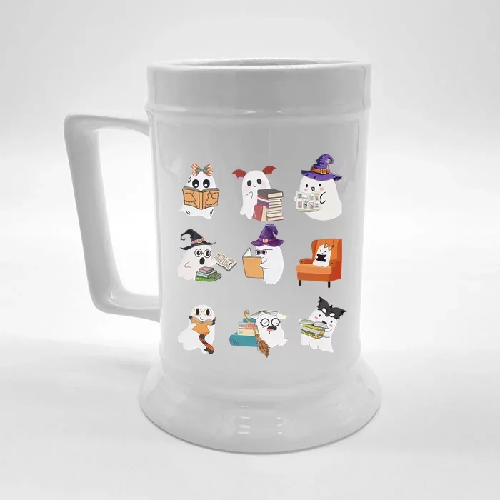 Ghosts Reading Books Teacher Halloween Librarian Cute Boooks Cool Gift Front & Back Beer Stein